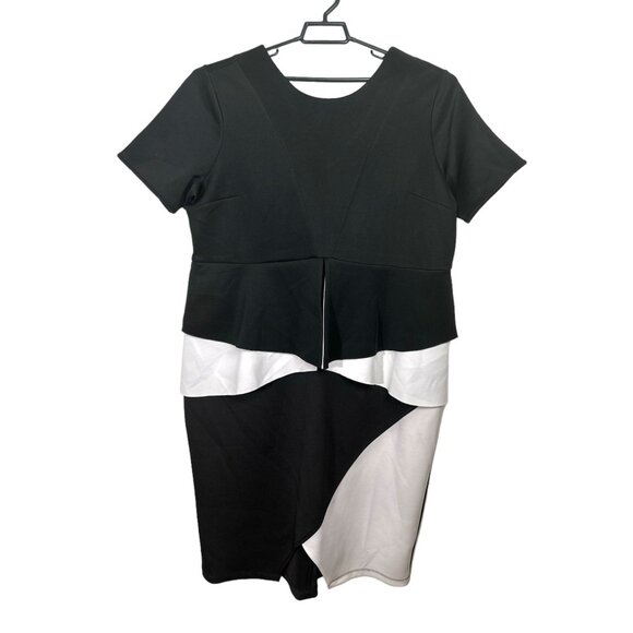 Eloquii Black & White Color-block Short Sleeve Dress with Peplum 18 - Picture 7 of 9